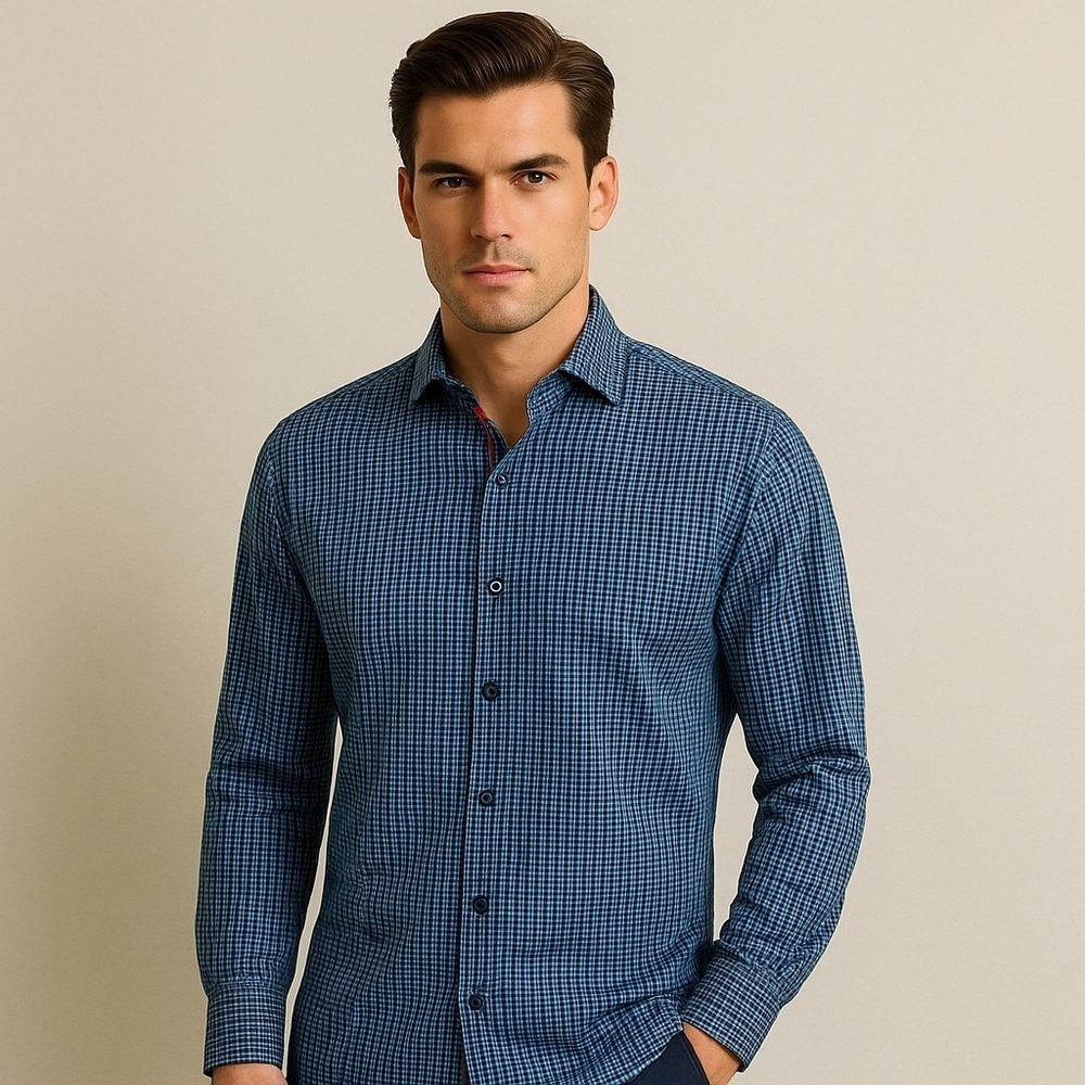 Robert Graham Button-Down Shirt Silk Trim Gingham Check Pattern Size S